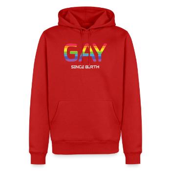 Mois de la fierté LGBT - Gay depuis la naissance - Sweat à capuche Premium bio Homme - rouge - Devant - Nico (187cm)