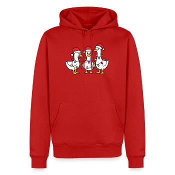 Three Festive Ducks in Santa Hats - Men’s Premium Organic Hoodie - red - Front - Nico (187cm)