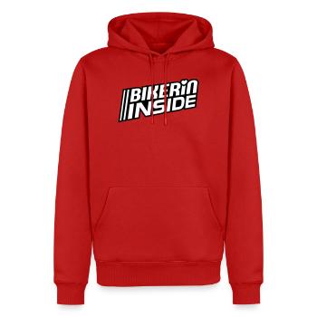 Bikerin à l’intérieur des lettres (les couleurs peuvent être modifiées) - Sweat à capuche Premium bio Homme - rouge - Devant - Nico (187cm)