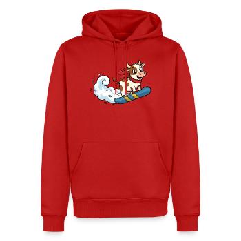 Snowboard Kuh Cartoon Lustige Winterkuh - Männer Premium Bio Hoodie - Rot - Vorne - Nico (187cm)