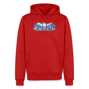 Winterliche Berglandschaft am See - Männer Premium Bio Hoodie - Rot - Vorne - Nico (187cm)
