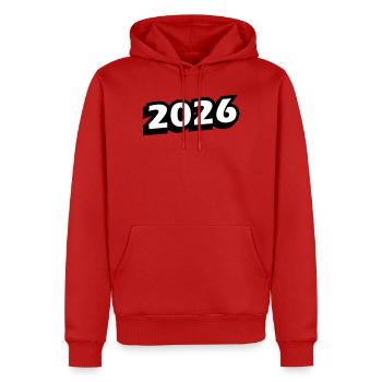 2026 Jahr - Männer Premium Bio Hoodie - Rot - Vorne - Nico (187cm)