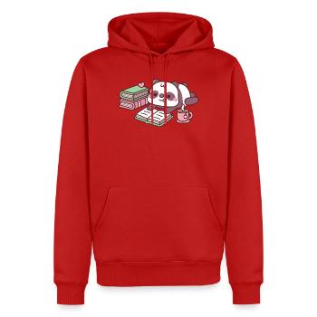 Süßer Pandabär entspannt mit Büchern und Tee - Männer Premium Bio Hoodie - Rot - Vorne - Nico (187cm)