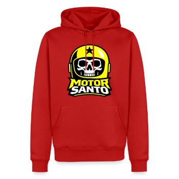 Motor Santo Schädel Logo - Männer Premium Bio Hoodie - Rot - Vorne - Nico (187cm)
