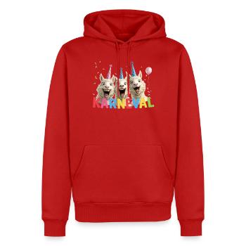 Trio de moutons du carnaval - Sweat à capuche Premium bio Homme - rouge - Devant - Nico (187cm)