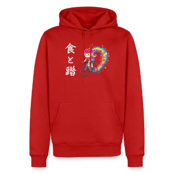 Rainbow Ride : Cycliste de Trails Foodie - Sweat à capuche Premium bio Homme - rouge - Devant - Nico (187cm)