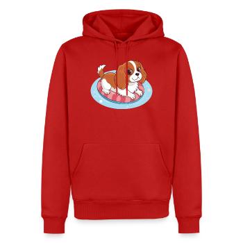Chiot nageur sur bouée estivale - Sweat à capuche Premium bio Homme - rouge - Devant - Nico (187cm)