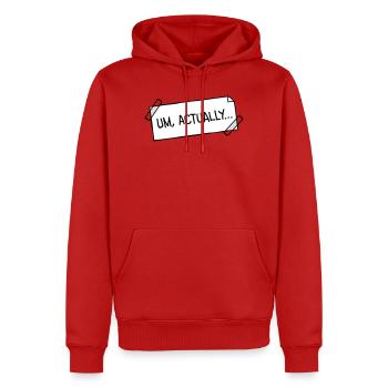 Um Actually Zettel Geklebt Nerd Klugscheißer Logo - Männer Premium Bio Hoodie - Rot - Vorne - Nico (187cm)
