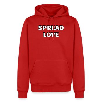 Spread Love Fett Schwarz Weiß Typografie - Männer Premium Bio Hoodie - Rot - Vorne - Nico (187cm)