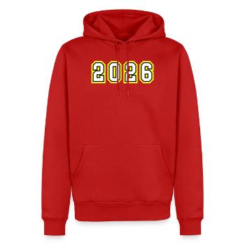 2026 Jahr - Männer Premium Bio Hoodie - Rot - Vorne - Nico (187cm)