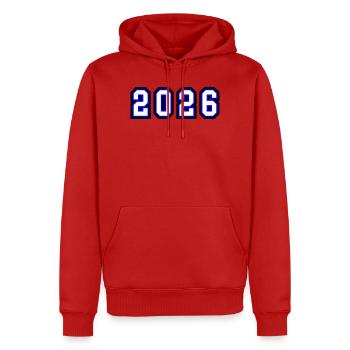 2026 Jahr - Männer Premium Bio Hoodie - Rot - Vorne - Nico (187cm)