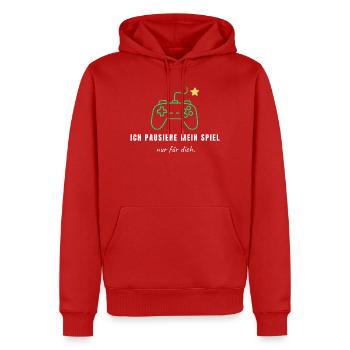 Ich pausiere mein Spiel nur für dich - Lustiges Ga - Männer Premium Bio Hoodie - Rot - Vorne - Nico (187cm)