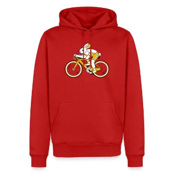 Hase auf einem Rennrad - Männer Premium Bio Hoodie - Rot - Vorne - Nico (187cm)