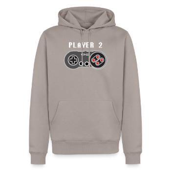 Player 2 Pixel Controller Graphic - Men’s Premium Organic Hoodie - taupe - Front - Nico (187cm)