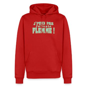 J’peux pas j’ai trop la flemme - Sweat à capuche Premium bio Homme - rouge - Devant - Nico (187cm)