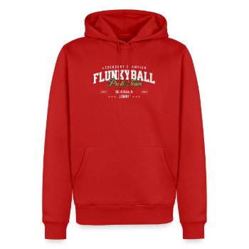 Flunkyball Champion Vintage College Design - Männer Premium Bio Hoodie - Rot - Vorne - Nico (187cm)