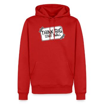 Pensez Grand, Commence, Petit, Motivation, Mentalité, Évolution. - Sweat à capuche Premium bio Homme - rouge - Devant - Nico (187cm)