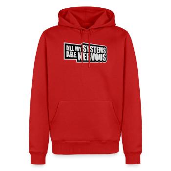 Tous mes systèmes sont nerveux, peur drôle, logo de nerd - Sweat à capuche Premium bio Homme - rouge - Devant - Nico (187cm)