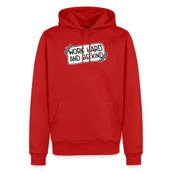 Travailler dur et être gentil Diligence inspirante Logo de la gentillesse - Sweat à capuche Premium bio Homme - rouge - Devant - Nico (187cm)
