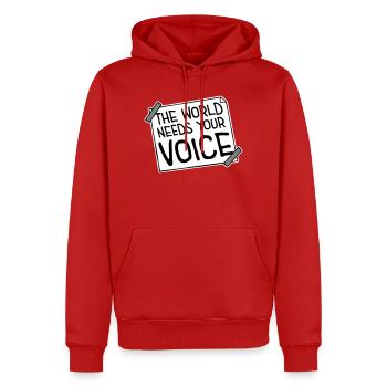 Die Welt Braucht Deine Stimme Inspirierend Zitat - Männer Premium Bio Hoodie - Rot - Vorne - Nico (187cm)