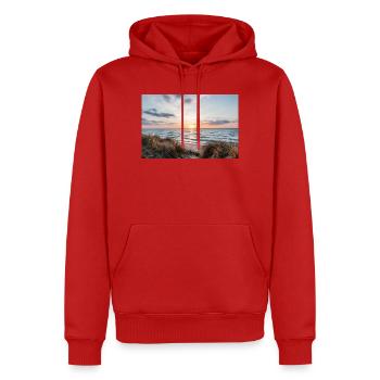 Coucher de soleil sur la plage de dunes - Sweat à capuche Premium bio Homme - rouge - Devant - Nico (187cm)