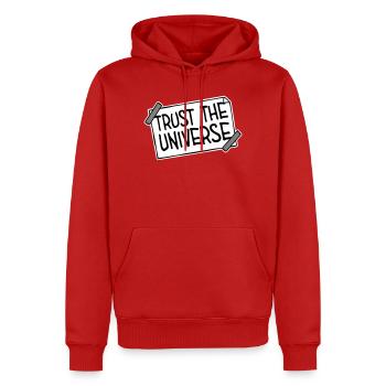 Trust The Universe Spiritual Universe Quote Logo - Men’s Premium Organic Hoodie - red - Front - Nico (187cm)