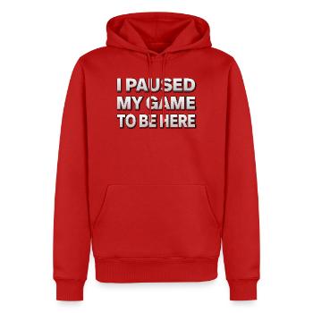 I paused my game to be here - Gamer Design - Männer Premium Bio Hoodie - Rot - Vorne - Nico (187cm)