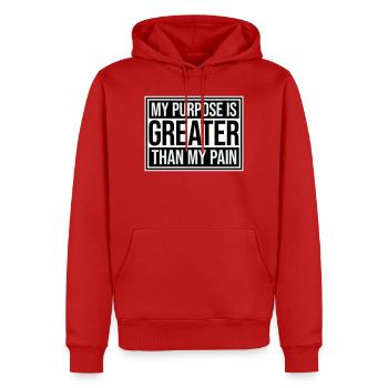 Mon but est plus grand que ma douleur, ce qui signifie le logo des guillemets - Sweat à capuche Premium bio Homme - rouge - Devant - Nico (187cm)