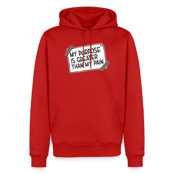 Mon but est plus grand que ma douleur, ce qui signifie le logo des guillemets - Sweat à capuche Premium bio Homme - rouge - Devant - Nico (187cm)