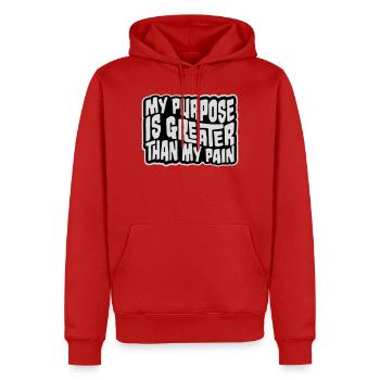 Mon but est plus grand que ma douleur, ce qui signifie le logo des guillemets - Sweat à capuche Premium bio Homme - rouge - Devant - Nico (187cm)