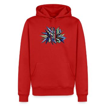 Fleur fragmentaire bleu-vert - Sweat à capuche Premium bio Homme - rouge - Devant - Nico (187cm)
