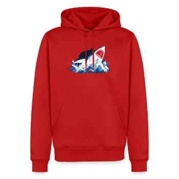 Chat Requin Humour océan  - Sweat à capuche Premium bio Homme - rouge - Devant - Nico (187cm)