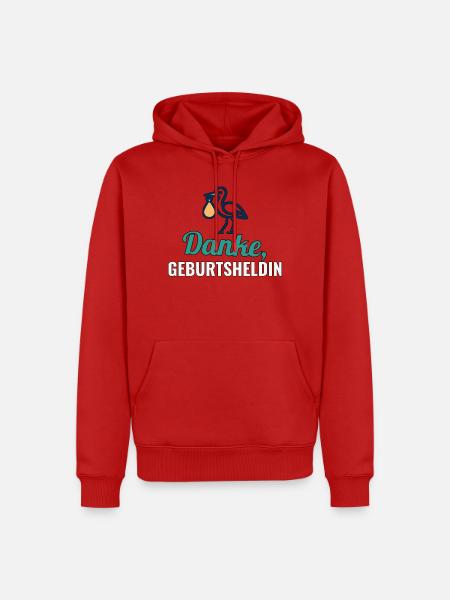 Danke Geburtsheldin - Abschiedsgeschenk Hebamme - Männer Premium Bio Hoodie - Rot