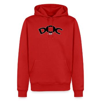 DOC-logo - Männer Premium Bio Hoodie - Rot - Vorne - Nico (187cm)