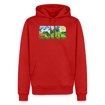 Sonnenfröhliche Waldlandschaft mit Bus - Männer Premium Bio Hoodie - Rot - Vorne - Nico (187cm)