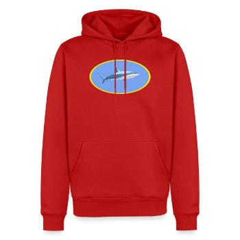 Hai im Gelb-Ring Cartoon - Männer Premium Bio Hoodie - Rot - Vorne - Nico (187cm)