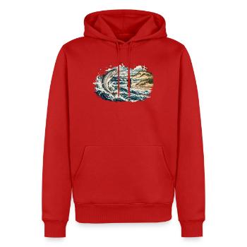 Nordseehecht Sprung am Küstenstrand - Männer Premium Bio Hoodie - Rot - Vorne - Nico (187cm)