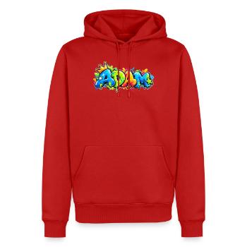 Nennen Sie Adam Graffiti Fluo: das Geschenk, das umhaut! - Männer Premium Bio Hoodie - Rot - Vorne - Nico (187cm)