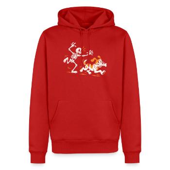 Der Hund klaut dem Skelett den Knochen - Männer Premium Bio Hoodie - Rot - Vorne - Nico (187cm)