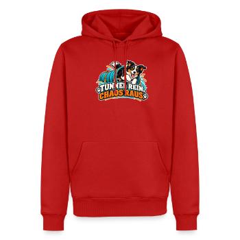 Tunnel Rein Chaos Raus – Hundedesign - Männer Premium Bio Hoodie - Rot - Vorne - Nico (187cm)