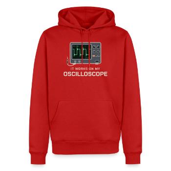 Es funktioniert an meinem Oszilloskop - Männer Premium Bio Hoodie - Rot - Vorne - Nico (187cm)
