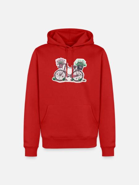 rosa Fahrrad mit Blumen - Männer Premium Bio Hoodie - Rot