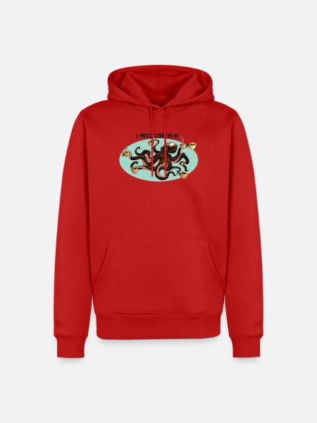 Kaffeeliebender Oktopus - Männer Premium Bio Hoodie - Rot
