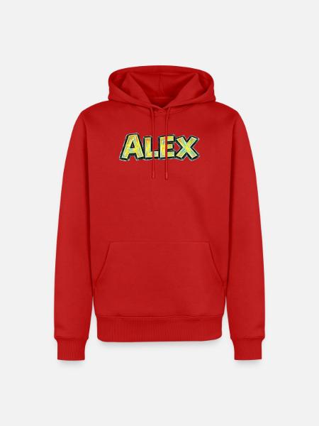 Alex – Handgezeichnete Typografie - Männer Premium Bio Hoodie - Rot