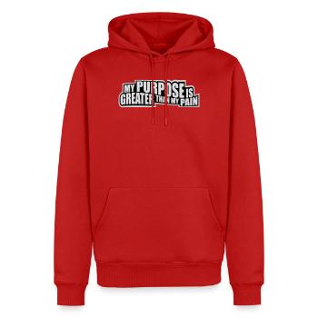 Mon but est plus grand que ma douleur, ce qui signifie le logo des guillemets - Sweat à capuche Premium bio Homme - rouge - Devant - Nico (187cm)