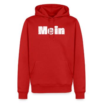 Moin mit Anker Design - Männer Premium Bio Hoodie - Rot - Vorne - Nico (187cm)