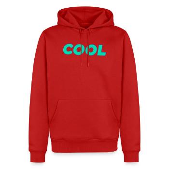 Cool retro cyan lettering - Men’s Premium Organic Hoodie - red - Front - Nico (187cm)