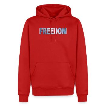Freedom Typography Statement Design - Men’s Premium Organic Hoodie - red - Front - Nico (187cm)