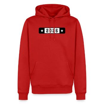 2026 - Männer Premium Bio Hoodie - Rot - Vorne - Nico (187cm)