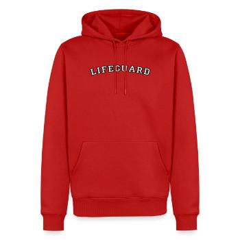 Typographie des polices de caractères de Lifeguard College - Sweat à capuche Premium bio Homme - rouge - Devant - Nico (187cm)